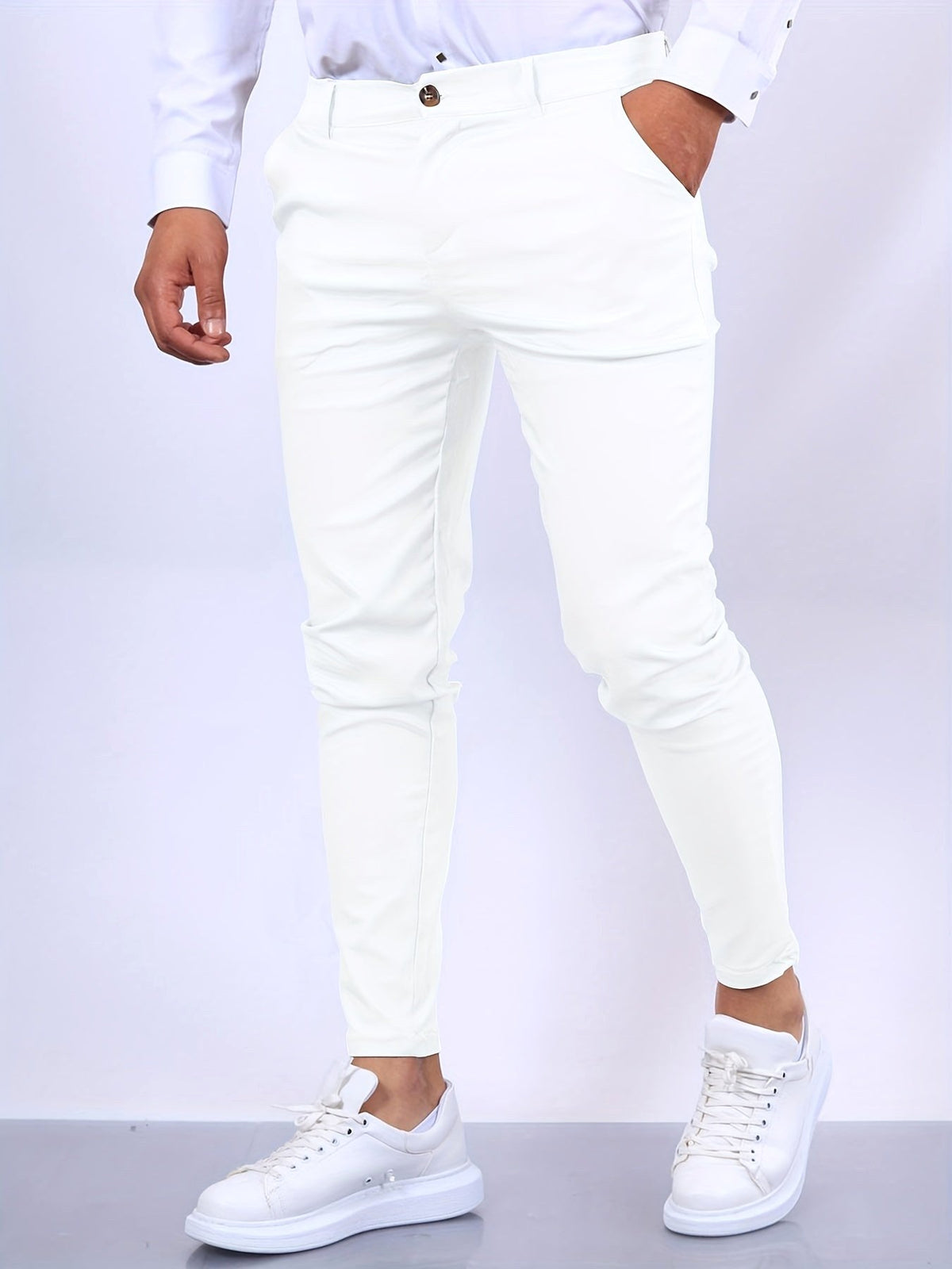 Stefan | Męskie chinosy slim fit w kolorze niebieskim, elastyczne spodnie biznesowe | Rokishi | Czysta czerń