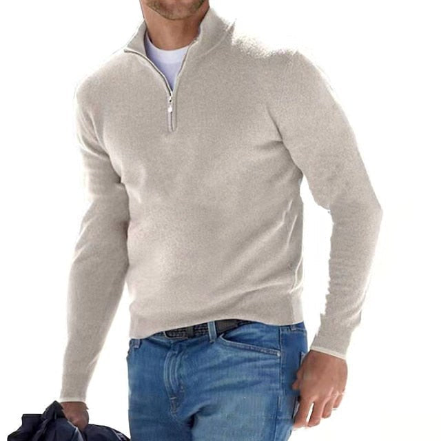 Toby | Męski sweter z krótkim zamkiem, sweter ze stójką | Rokishi | Niebieski