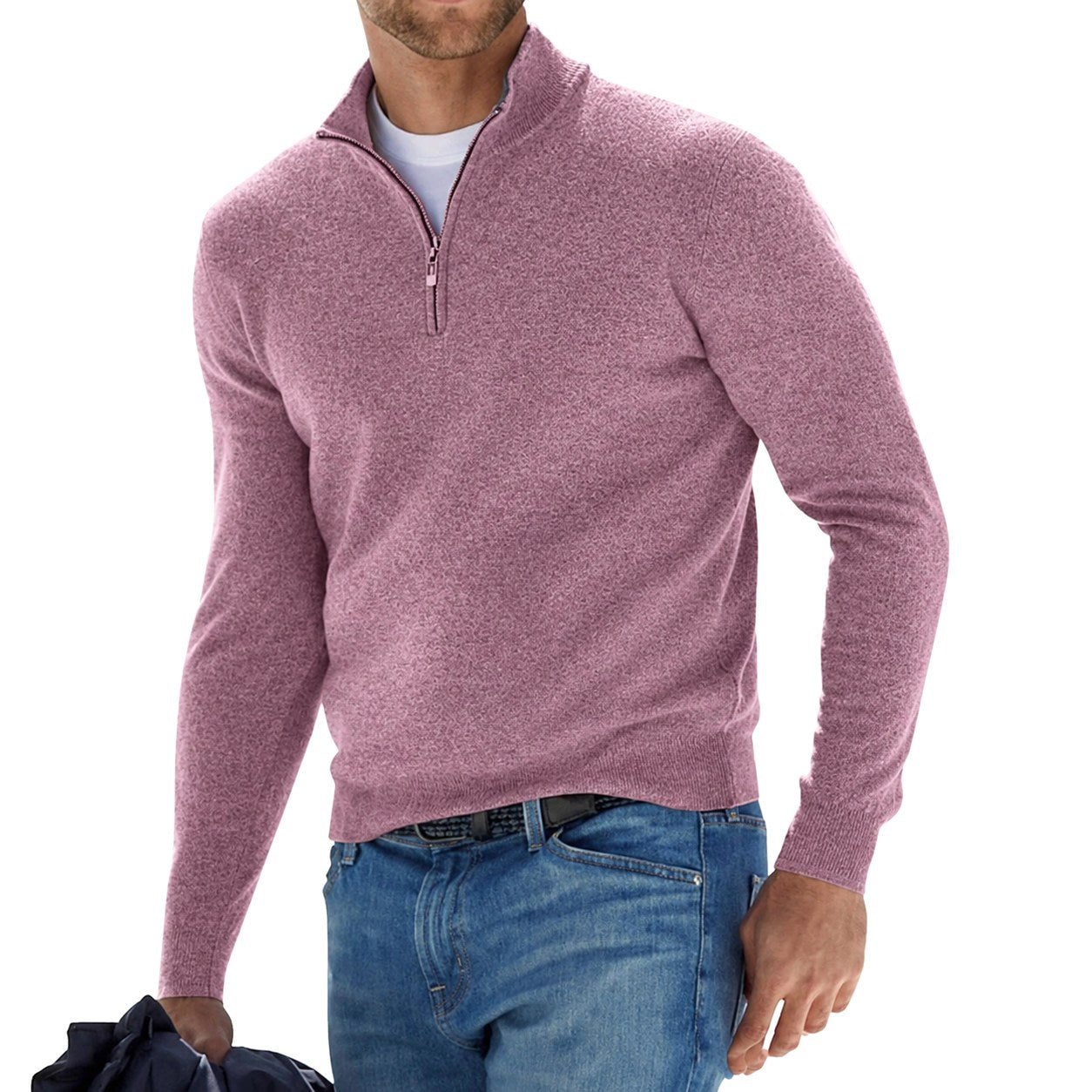 Toby | Męski sweter z krótkim zamkiem, sweter ze stójką | Rokishi | Szary