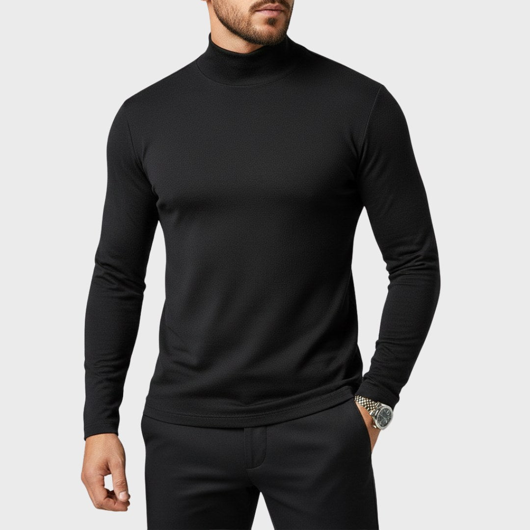 Uwe | Męski sweter z golfem o smukłym kroju, elegancki sweter jesienny | Rokishi | Czarny