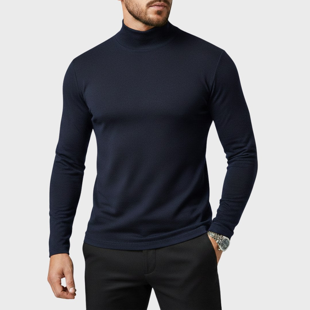 Uwe | Męski sweter z golfem o smukłym kroju, elegancki sweter jesienny | Rokishi | Czarny