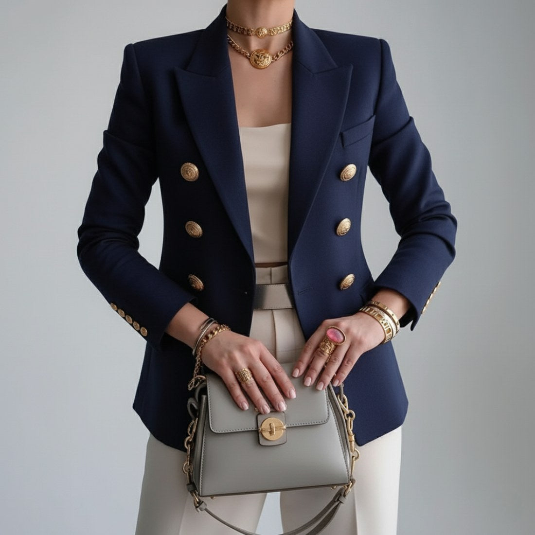 Vivienne | Damski dwurzędowy blazer, żakiet z klapami | Rokishi | Biały