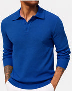 Volker | Męski sweter z kołnierzykiem polo, elegancki sweter z dzianiny | Rokishi | Niebieski