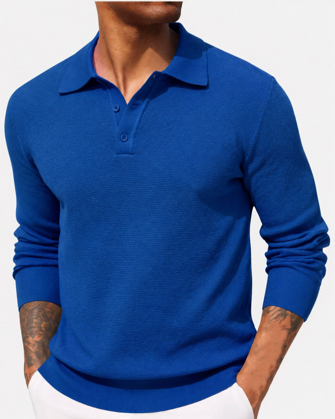 Volker | Męski sweter z kołnierzykiem polo, elegancki sweter z dzianiny | Rokishi | Niebieski