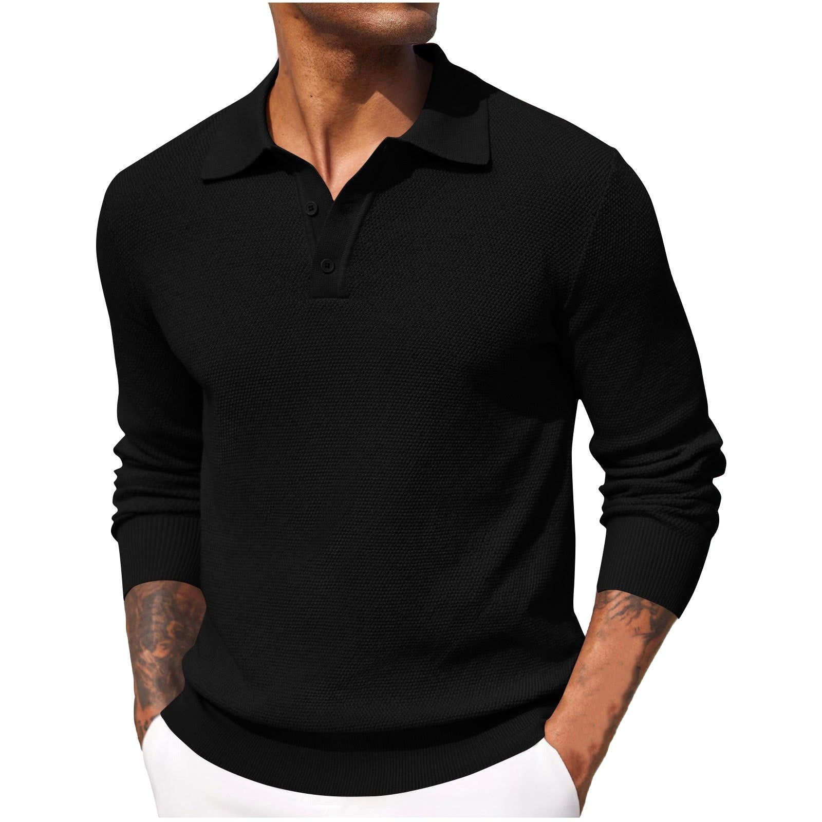 Volker | Męski sweter z kołnierzykiem polo, elegancki sweter z dzianiny | Rokishi | Niebieski