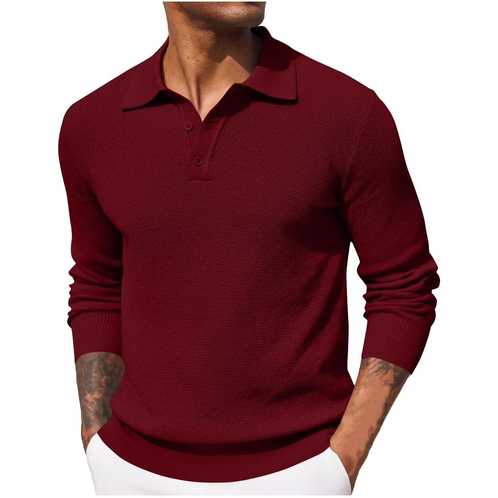 Volker | Męski sweter z kołnierzykiem polo, elegancki sweter z dzianiny | Rokishi | Niebieski