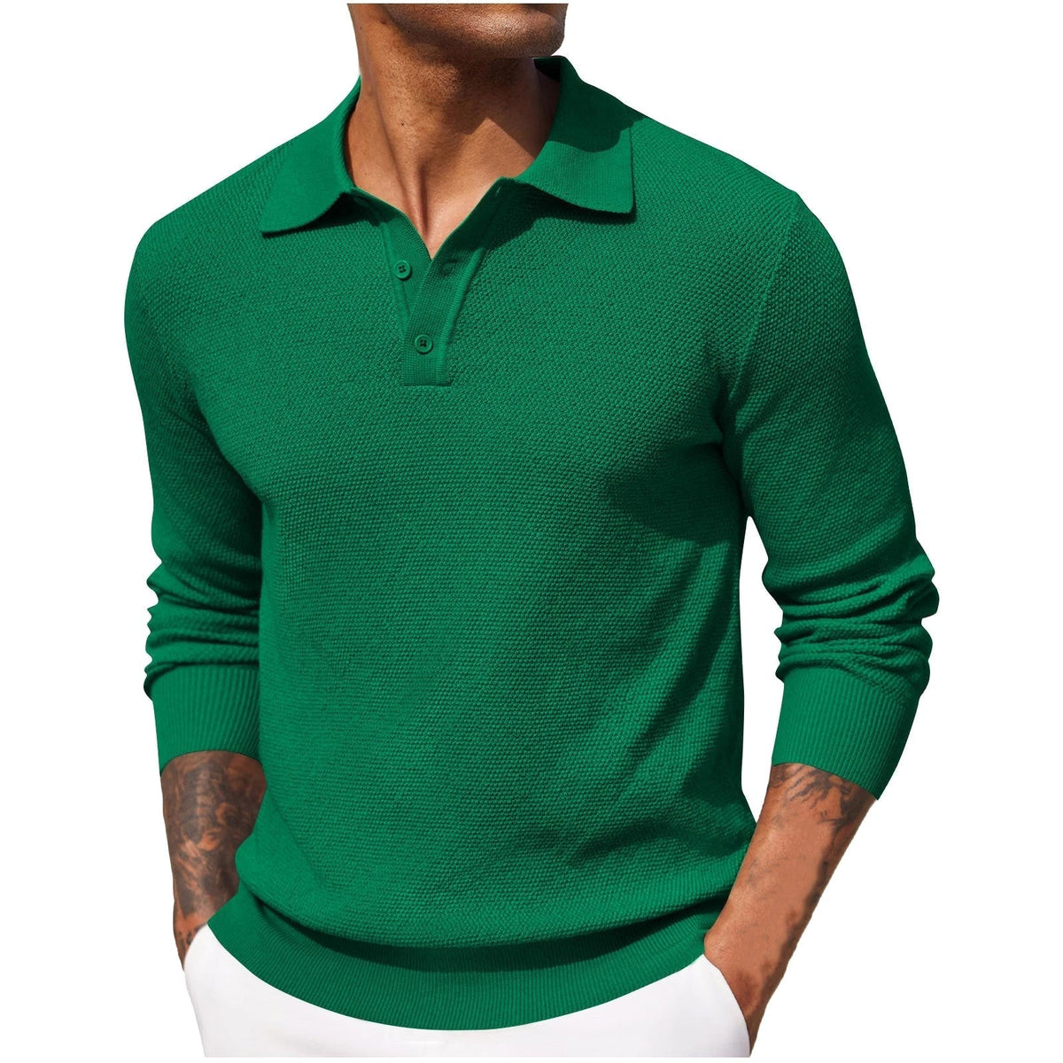 Volker | Męski sweter z kołnierzykiem polo, elegancki sweter z dzianiny | Rokishi | Niebieski