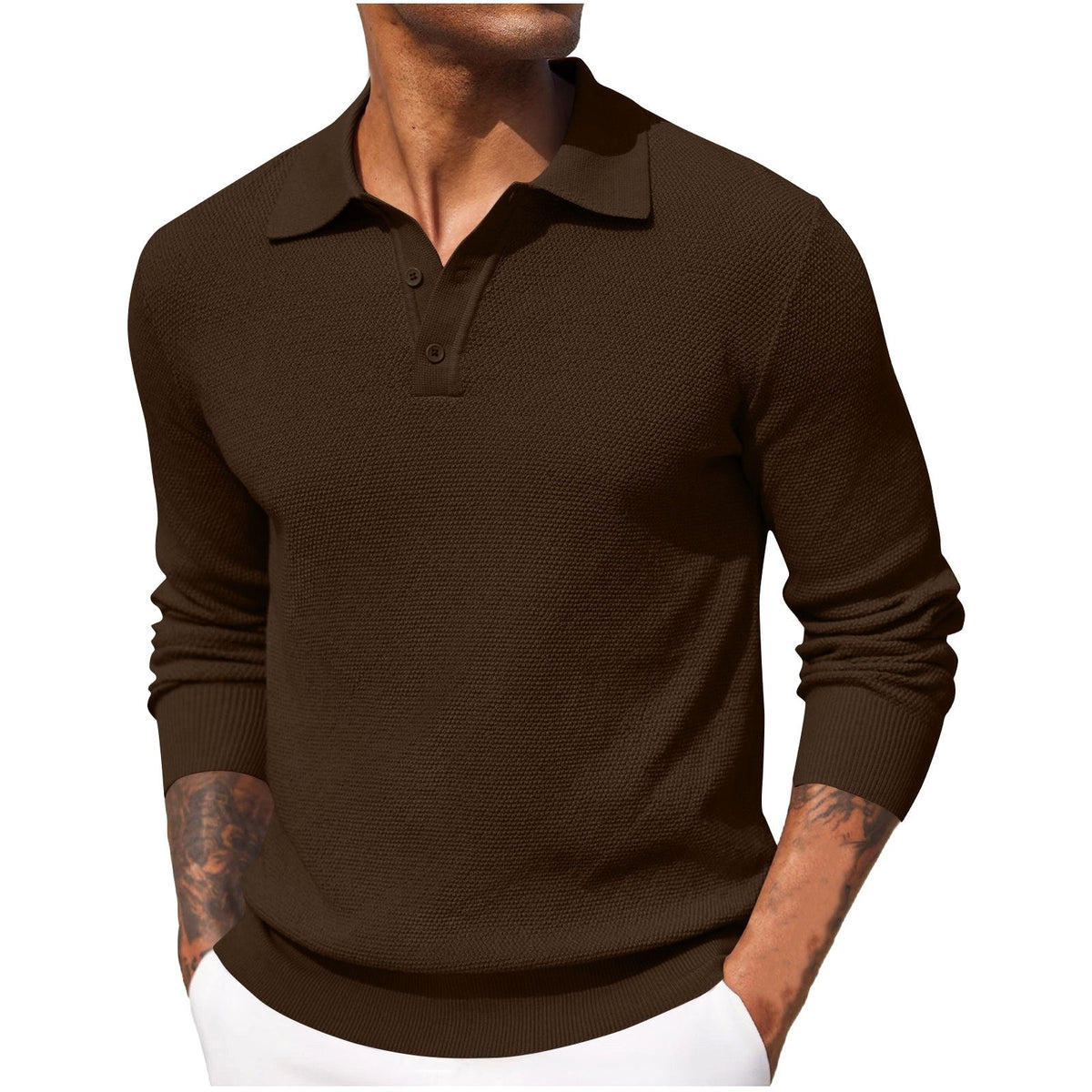 Volker | Męski sweter z kołnierzykiem polo, elegancki sweter z dzianiny | Rokishi | Niebieski