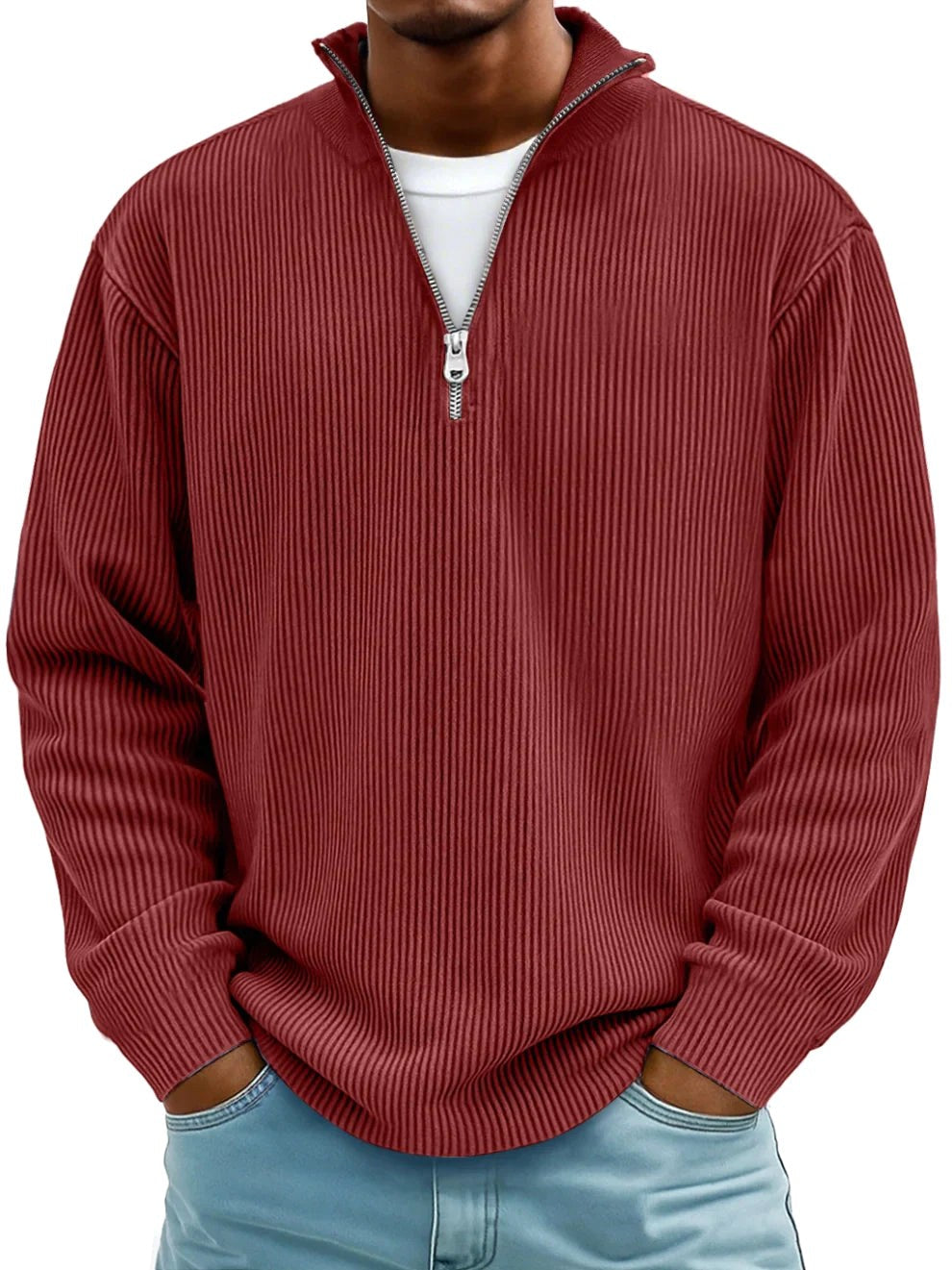 Wolfgang | Męski sweter z półzamkiem, strukturalny modny sweter | Rokishi | Niebieski