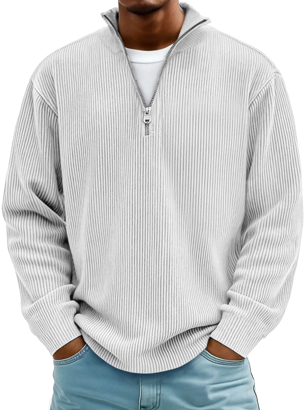 Wolfgang | Męski sweter z półzamkiem, strukturalny modny sweter | Rokishi | Niebieski