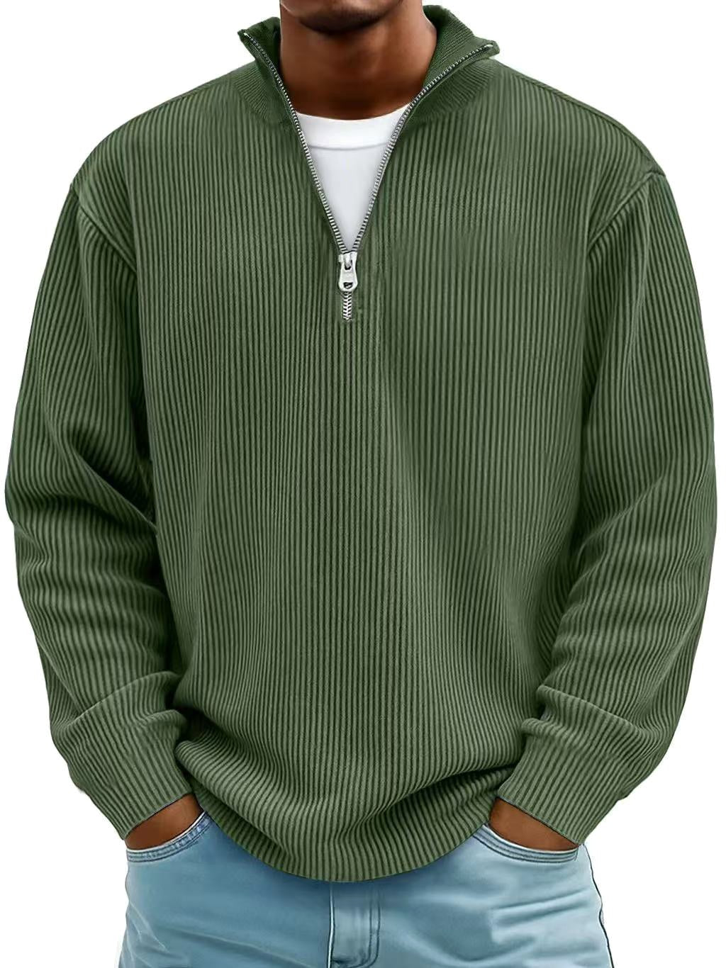 Wolfgang | Męski sweter z półzamkiem, strukturalny modny sweter | Rokishi | Szary
