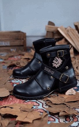 Wolfgang | Męskie skórzane buty w stylu biker, klasyczne buty motocyklowe | Rokishi