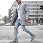 Zachary | Męski wąsko skrojony płaszcz, jednorzędowy taliowany płaszcz | Rokishi | Szary