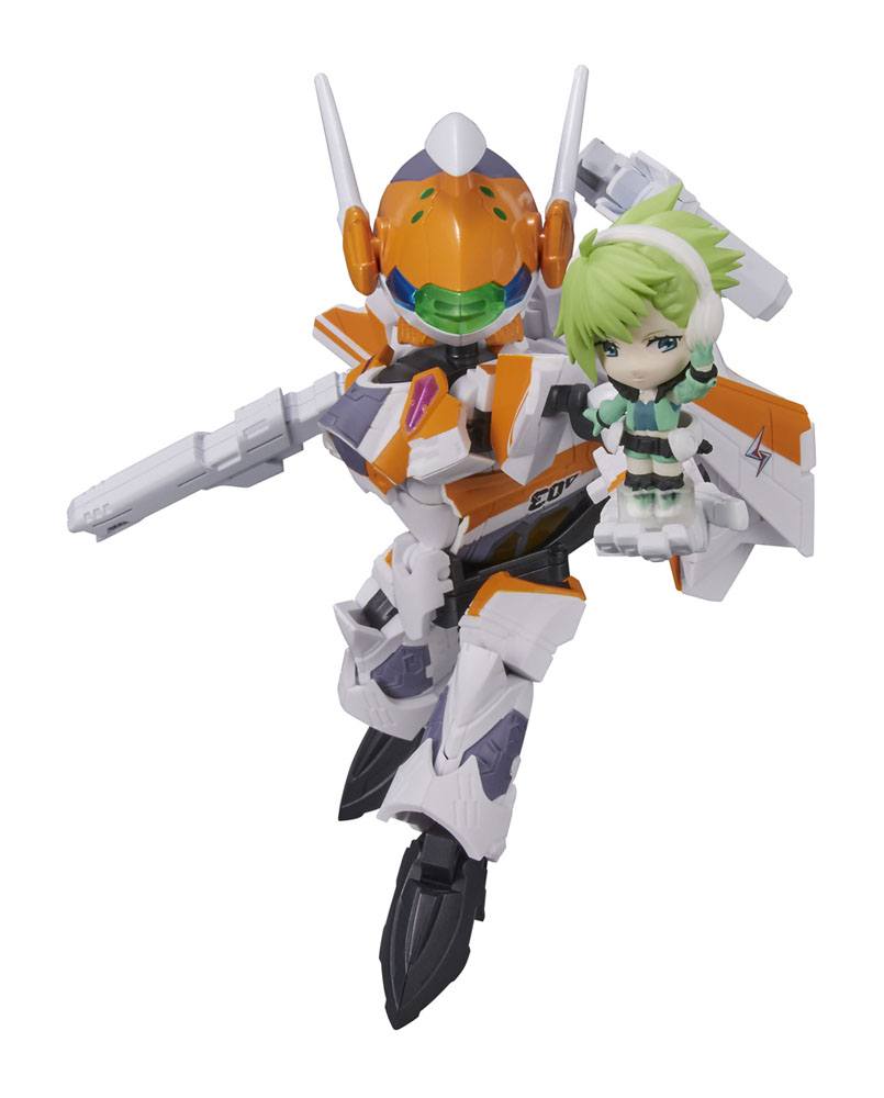 Macross Delta Tiny Session Vehicle mit Action Figure VF-31E Siegfried (Chuck Mustang Use) with Reina Prowler 10 cm